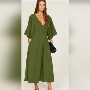 Vince Olive Flutter Sleeve Midi Dress - size S